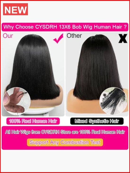Bob Wig Human Hair 13x6 HD Lace Front Pre Plucked Pre Cut 180% Density main image 3